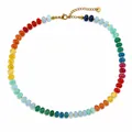 Vibrant handmade colorful rondelle beaded necklace with gold plated extension chain for women - Style N26070101A