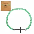 Elegante pulsera religiosa de cuentas verdes 6mm con cruz negra y tarjeta - Embalaje de cartulina incluido / Verde (B-B24092005D)