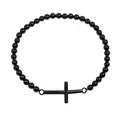 Pulsera de cuentas negras hecha a mano con colgante de cruz minimalista, cuentas 6mm - Negro (B-B24092005E)