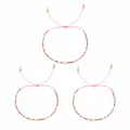 Handmade pink string beaded bracelet set featuring grey beads and a white pearl accent - Grey/Pink Cord/Geometric