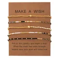 Set of 5 handmade wish bead bracelets with gold, black and white beads on display card - 5 Piece Card Set (GZ-S25120801A-P)