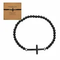 Pulsera de cruz religiosa hecha a mano con cuentas negras y tarjeta de regalo - Embalaje de cartulina incluido / Negro (B-B24092005E)