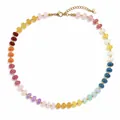 Vibrant rainbow beaded necklace with golden hardware for a minimalist daily fashion style. - Style N26070103A