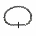 Pulsera de cuentas de piedra gris oscuro con un dije de cruz de metal negro horizontal - Gris Oscuro (B-B24092005F)