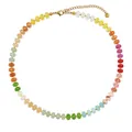 Colorful geometric beaded necklace with mixed gemstone beads and gold-tone chain - Style N26070101C