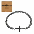Pulsera religiosa de cuentas de labradorita con cruz negra y tarjeta de regalo de bendición - Embalaje de cartulina incluido / Gris Oscuro (B-B24092005F)