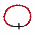 Pulsera de cuentas rojas de 6 mm con colgante de cruz negra horizontal para joyería religiosa - Rojo (B-B24092005H)
