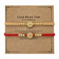 Pulseras religiosas trenzadas a mano con medalla de San Benito en tarjeta de regalo - Juego Tarjeta Bautismo (S26070209E-P)