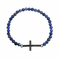 Pulsera de cuentas de piedra azul con cruz de metal negro horizontal - Azul Profundo (B-B24092005I)
