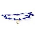 Blue hand-woven religious rope bracelet with gold Virgin Mary medal and cross charm - Virgin Mary Totem (X-B25092201A) / Sapphire Blue