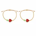 Pulsera de cuentas hecha a mano para niños con colgante de corazón rojo y cadena dorada - Cordón Marrón Corazón de Fresa Rojo (S26070405D)