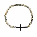 Pulsera de cuentas Jaspe Dálmata 6mm con cruz negra, joyería religiosa para hombre y mujer. - Textura Moteada (B-B24092005K)