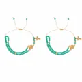 Handmade turquoise beaded bracelet for women featuring vintage gold cross and coin charms - Double Layer Beaded (S26062908A) / Sky Blue