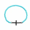 Pulsera de cuentas azul turquesa de 6 mm hecha a mano con cruz religiosa para adultos - Azul Cielo (B-B24092005L)