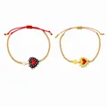 Pulseras de cuentas hechas a mano con un amuleto de corazón y cordón ajustable rojo - Cuerda Multicolor Rojo-Marrón (S26070405G)