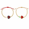 Pulseras de cuentas hechas a mano con dijes de corazón y cordón ajustable para niños. - Mezcla Rojo y Café (S26070405I)