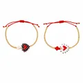 Pulseras de cuentas hechas a mano con cordón rojo y dijes de corazón y cruz para niños - Cordón Rojo Corazón Negro/Blanco (S26070405J)