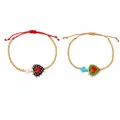 Pulseras de cuentas hechas a mano para niños con coloridos dijes de corazón y de cruz - Contraste de Dibujos Animados Rojo-Marrón (S26070405K)