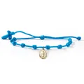 Blaues handgeflochtenes religiöses Armband mit goldener Medaille-Anhänger Design - Jungfrau Maria Totem (X-B25092201I) / Hellblau