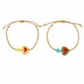 Pulseras de cuentas hechas a mano para niños con dijes de monstruos y corazones cruzados - Cuerda Marrón Monstruo Amarillo/Verde (S26070405O)