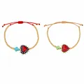 Pulseras de cuentas hechas a mano con coloridos dijes de corazón y cruz para los niños - Mezcla Rojo-Beige Corazón Lunares (S26070405P)