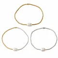 Elegant minimalist beaded bracelet set for women featuring white pearls in gold and silver - Minimalist Pearl 3-Piece Set (MI-S25010804A) / Gold and Silver Mixed