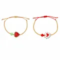 Dos pulseras de cuentas hechas a mano para niños con dijes de corazón y cruz en colores vivos - Corazón Rojo Dorado Marrón Verde (S26070405S)