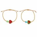 Pulseras de cuentas hechas a mano ajustables para niños con dijes de corazón y cruz - Cuerda Marrón Corazón Rojo/Verde (S26070405T)
