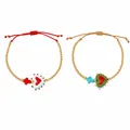 Dos pulseras de cuentas hechas a mano para niños con dijes de corazón y cruz en estilo de verano - Corazón de Dibujos Animados Rojo-Marrón (S26070405U)
