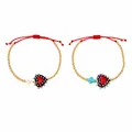 Juego de 2 pulseras de cuentas hechas a mano con cordón rojo y dijes de corazones de colores - Cordón Rojo Corazón Lunares Cruz Azul (S26070405H)
