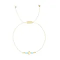 Minimalist woven cord bracelet with gold cross charm and blue beads, adjustable fit. - Light Blue Bead Style G (JS-B24102602G)