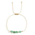 Bracelet ajustable en cordon doré avec quatre pierres naturelles vertes et perles - B-B24100802F