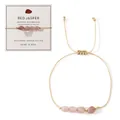 Bracelet de vœux artisanal en pierre naturelle rose avec cordon doré réglable et carte cadeau - B-b24100802h-p1