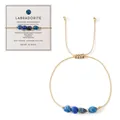 Bracelet de vœux en pierre naturelle bleue avec cordon doré réglable et carte de présentation - B-b24100802i-p1