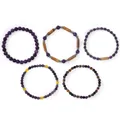 Elegante set van vijf paarse halfedelstenen kralenarmbanden om te stapelen voor dagelijks - Paars Amethist Stijl (B-S26011401A) / 5 stuks/verpakking