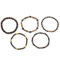 Set van vijf kralenarmbanden met tijgeroog en jaspis voor een gelaagde bohemian look. - Bruin Tijgeroog Stijl (B-S26011401C) / 5 stuks/verpakking