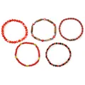 Set van vijf rode halfedelsteen kralenarmbanden voor veelzijdige stapeling en dagelijks - Rood Agaat Stijl (B-S26011401D) / 5 stuks/verpakking