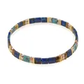 Handmade Tila bead stretch bracelet with blue and gold tiles for summer beach style. - Blue Turquoise White Gold