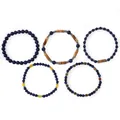 Set van 5 handgemaakte kralenarmbanden met lapis lazuli en jaspis stenen - Blauw Lapislazuli Stijl (B-S26011401E) / 5 Stuks/Verpakking
