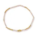 Minimalist Bohemian bracelet with gold copper beads and white striped rice beads. - Gold Copper Beads White Striped Seed Beads Style (FB-B25080402A)