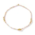 Bohemian rice bead bracelet with round gold copper beads in beige and white tones. - Fine Seed Beads with Gold Copper Beads Style (FB-B25080404A)