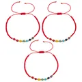 Set van 3 verstelbare rode gevlochten armbanden met natuursteen en gouden kralen. - Rode Gevlochten Armband (B-S25112001A) / 3 Stuks/Verpakking