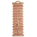 Set of 12 adjustable red string woven bracelets featuring evil eye, heart and gold beads - 12-Piece Style 2 (JS-S25110101A-P)