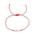 Handmade red woven string bracelet featuring a white daisy charm and gold beads - Daisy Style (B-B25103102A)