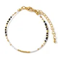 Handmade black white and gold seed bead bracelet with adjustable extender chain and lobster clasp - Single - Lobster Clasp Black White Gold (GZ-B24062902B)