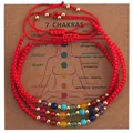 Set van 3 verstelbare rode gevlochten armbanden met natuursteen kralen - Rode Armband met Chakrakaart (B-S25112001A-P) / 3 Stuks/Verpakking