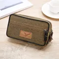 Durable canvas waist bag for men with triple zipper compartments. - Double Layer / 17.5cm / Beige