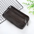 Close-up of the textured brown faux leather belt pouch showing zipper details and logo - 17.5cm Horizontal Style (6.5 Inch) / 6.5 Inch