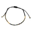 Handcrafted black and gold seed bead bracelet with adjustable woven cord design. - Single - Black Gold Patchwork Adjustable (MI-B220487F)