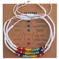 Set van drie 7 Chakra natuursteen gevlochten armbanden met witte koorden en gouden kralen - Witte Armband met Chakrakaart (B-S25112001B-P) / 3 Stuks/Verpakking